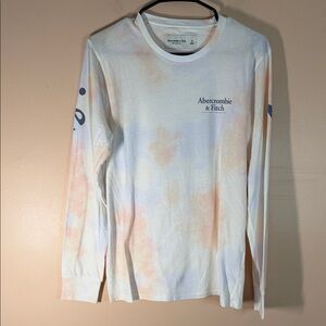 Abercrombie & Fitch White Crewneck Tee with Navy Logo